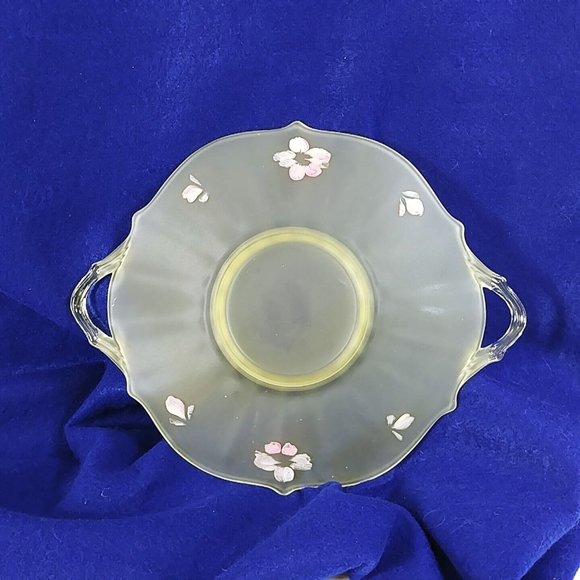 Plate Hand Painted Florals on Underside Frosted Matte Finish Dbl Handles Vintage - Picture 1 of 7
